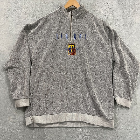 Disney Store SweatshirtMens XL Tigger 1/4 zip Fleece Ovesized Gray VTG Y2K 90s